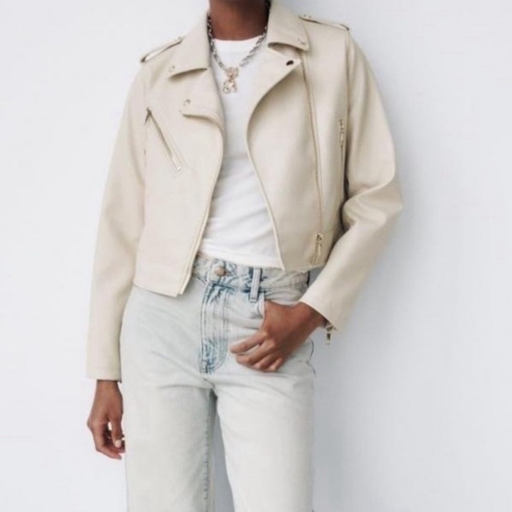 Zara Women's Off-White Leather Jacket